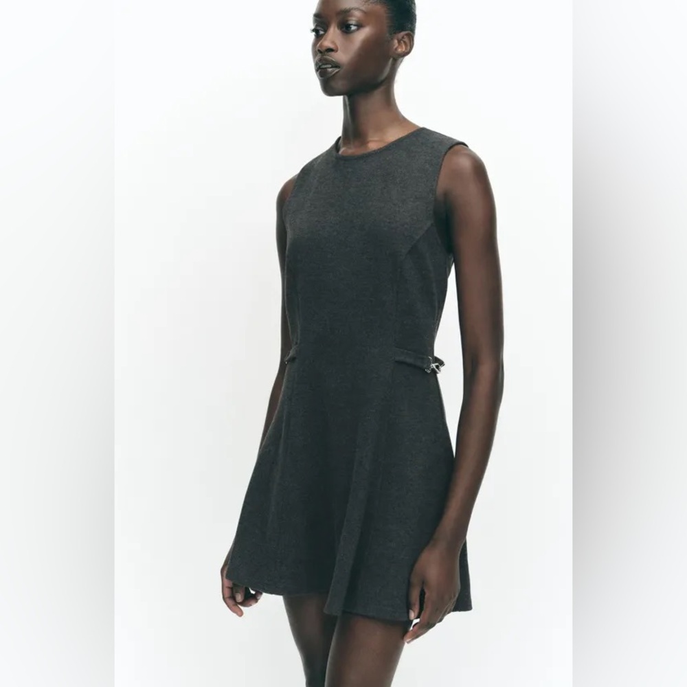 Zara Charcoal Sleeveless Fit-and-Flare Mini Dress